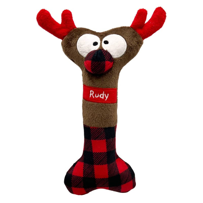 Huxley & Kent Dog Toys Christmas Reindeer Plush Squeaky Holiday Bone Dog Toy
