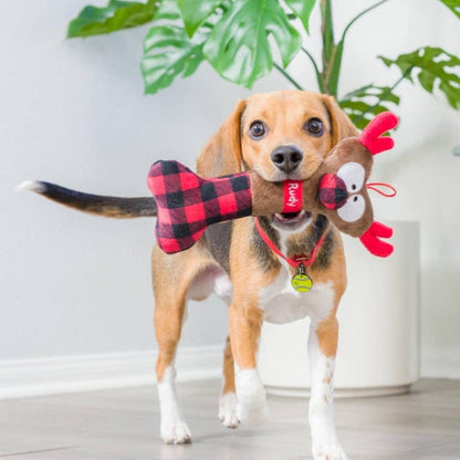Huxley & Kent Dog Toys Christmas Reindeer Plush Squeaky Holiday Bone Dog Toy