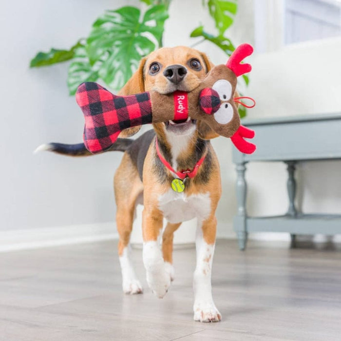 Huxley & Kent Dog Toys Christmas Reindeer Plush Squeaky Holiday Bone Dog Toy
