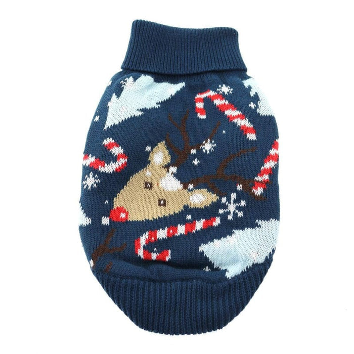 Doggie Design Sweaters 2XS Christmas Ugly Reindeer Combed Cotton Holiday Navy Blue Dog Sweater