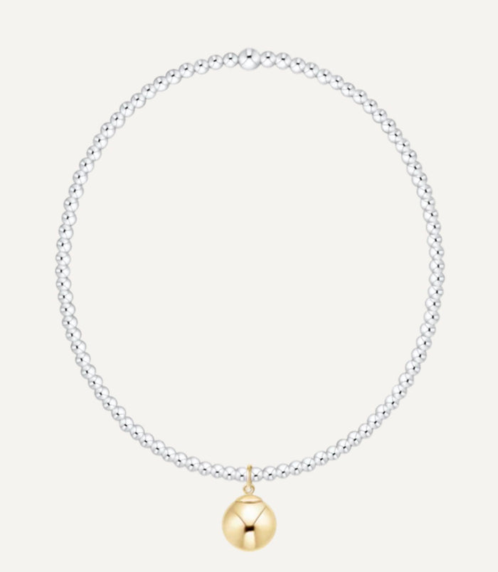 Classic Sterling Mixed Metal 2mm Beaded Bracelet 8mm Gold Charm
