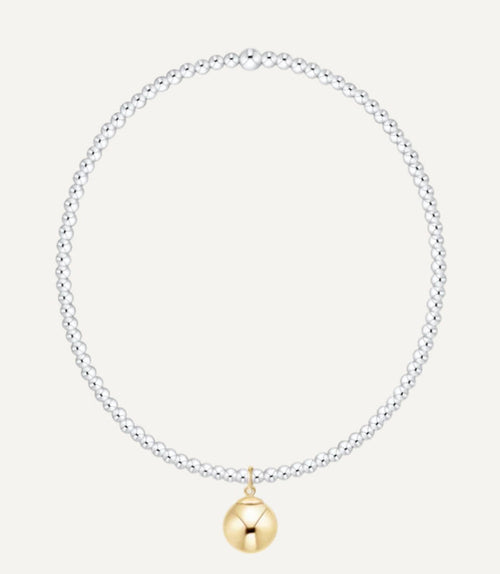 Classic Sterling Mixed Metal 2mm Beaded Bracelet 8mm Gold Charm