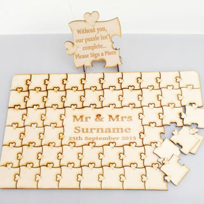 Custom Made Personalized Rectangular Wood Wedding Puzzle-Guest Book Alternative