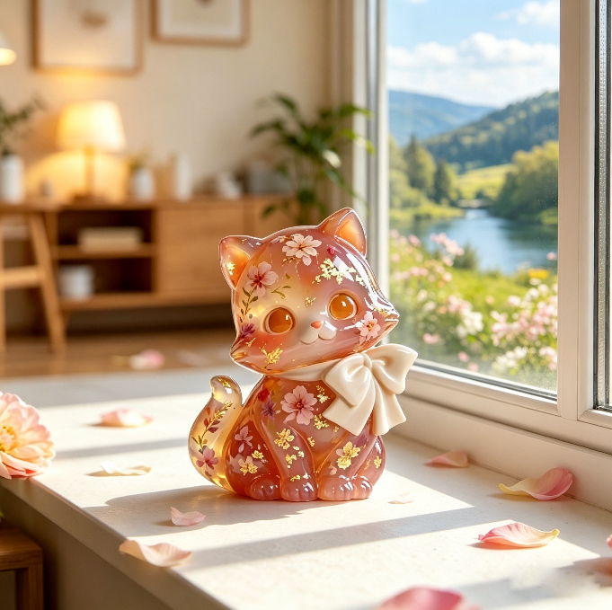 Cute Cat Figurine with a Bow Resin Mold