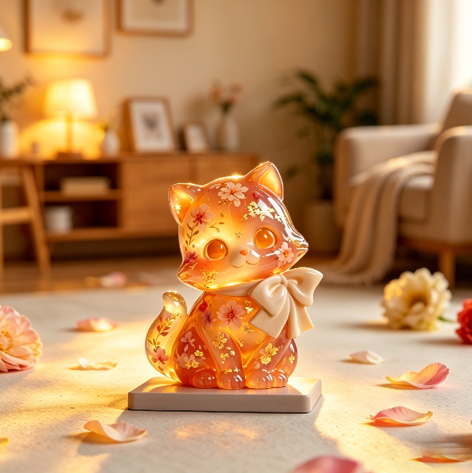 Cute Cat Figurine with a Bow Resin Mold