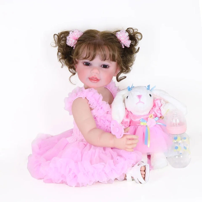 Cutest Toddler Girl Doll with Pig Tails and Pink Dress