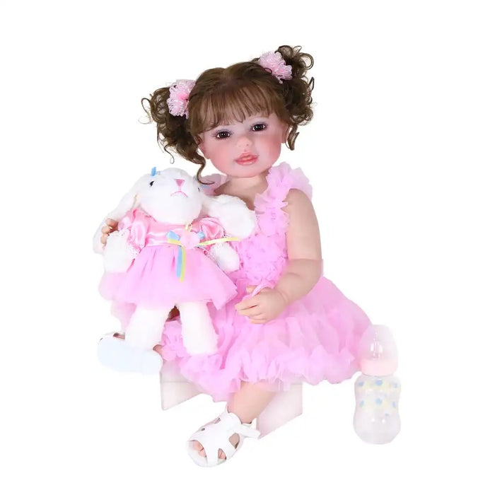Cutest Toddler Girl Doll with Pig Tails and Pink Dress