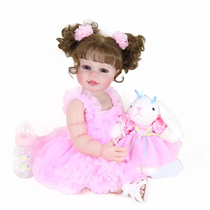 Cutest Toddler Girl Doll with Pig Tails and Pink Dress