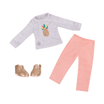 Pineapple glitter top and pants for 14-inch doll