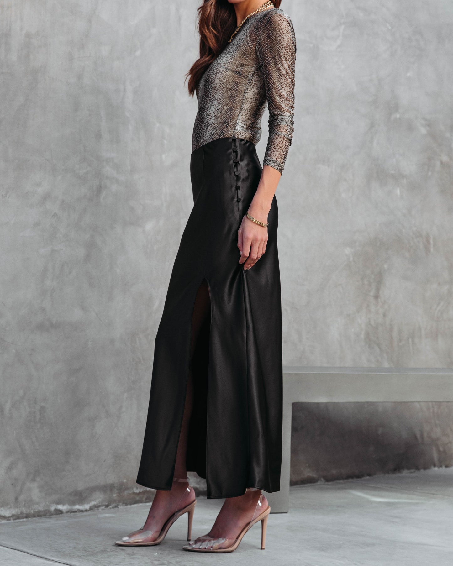 Eliana Satin Slit Maxi Skirt - Black - SALE