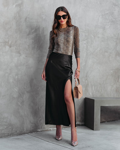 Eliana Satin Slit Maxi Skirt - Black - SALE