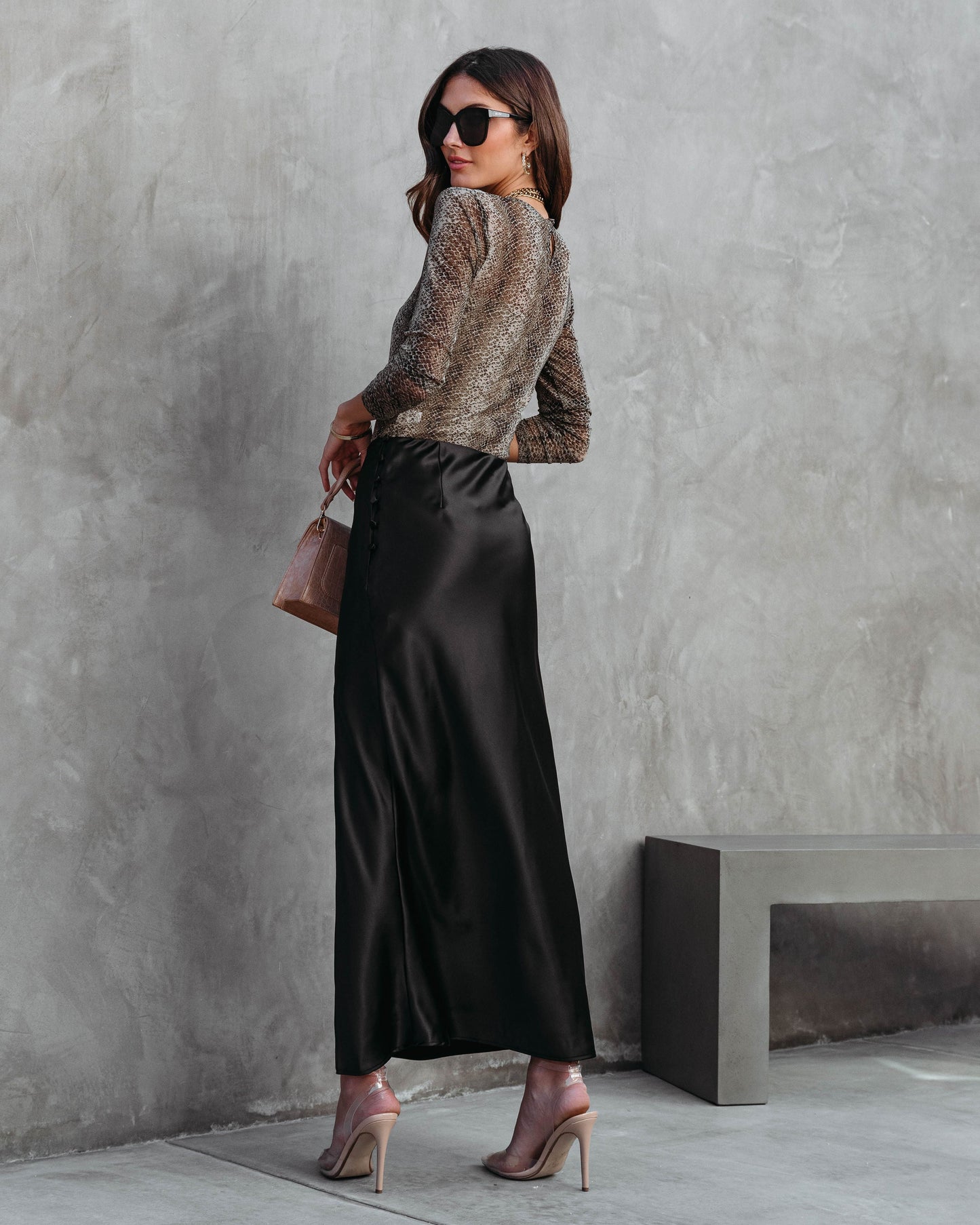 Eliana Satin Slit Maxi Skirt - Black - SALE