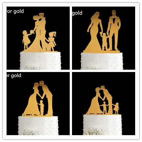 Family Wedding Cake Topper Bride and Groom Cake Toppers with Kids- Boy or Girl