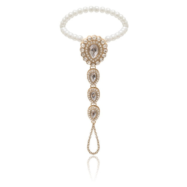 Fancy Barefoot Iced Out Bling Crystal and Pearl Barefoot Wedding Sandal Jewelry for Beach Wedding Ceremony