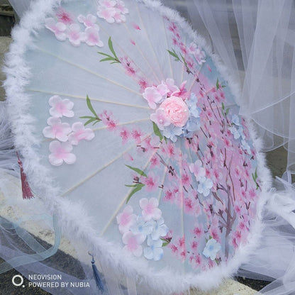 Feathers Flower and Tassel Decorative Bridal Shower Parasol-Umbrella