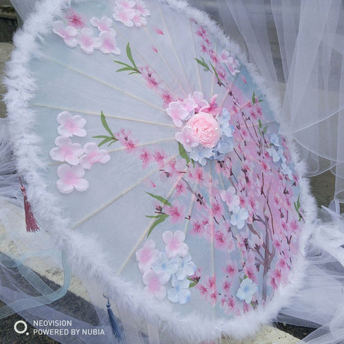 Feathers Flower and Tassel Decorative Bridal Shower Parasol-Umbrella