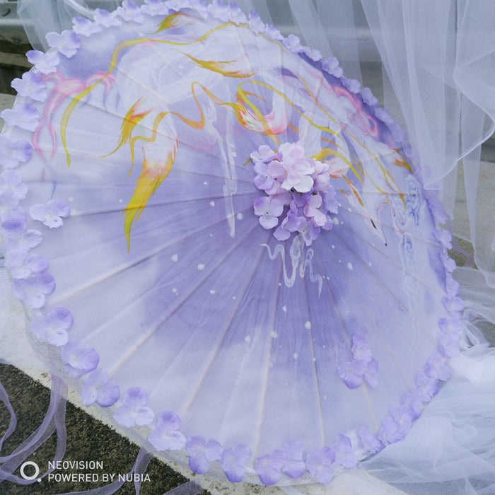 Feathers Flower and Tassel Decorative Bridal Shower Parasol-Umbrella