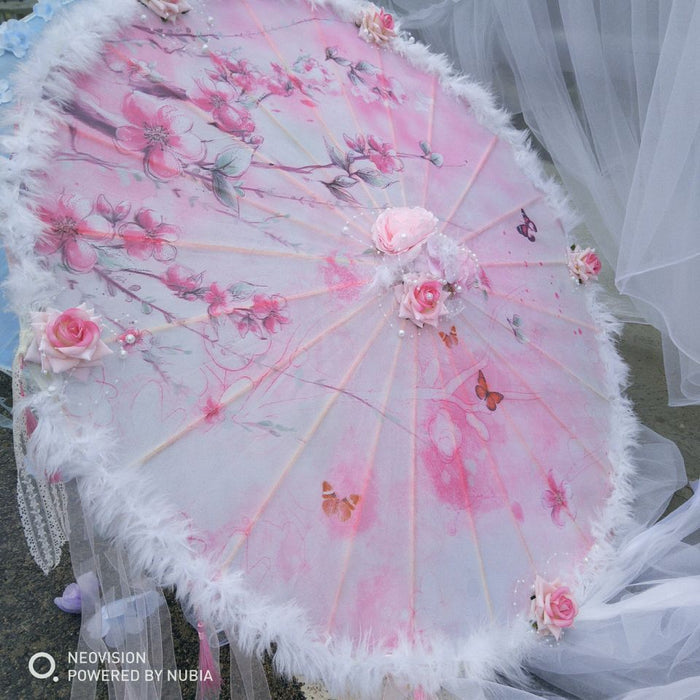 Feathers Flower and Tassel Decorative Bridal Shower Parasol-Umbrella