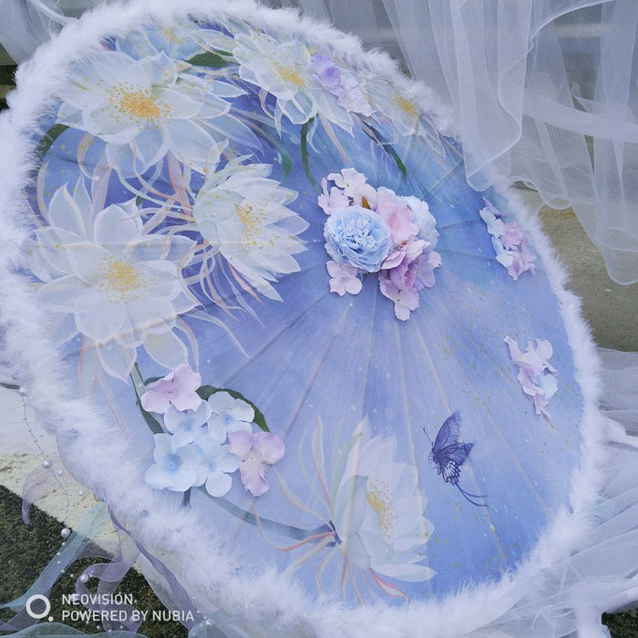 Feathers Flower and Tassel Decorative Bridal Shower Parasol-Umbrella