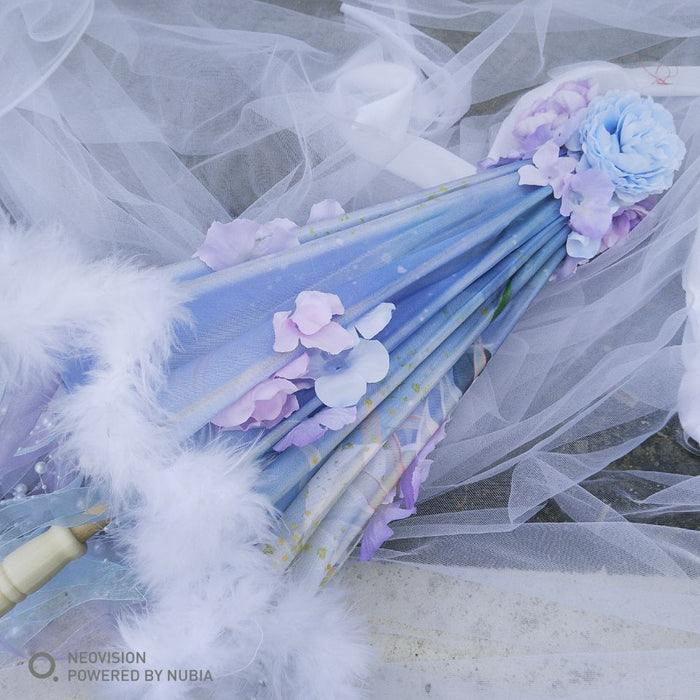 Feathers Flower and Tassel Decorative Bridal Shower Parasol-Umbrella
