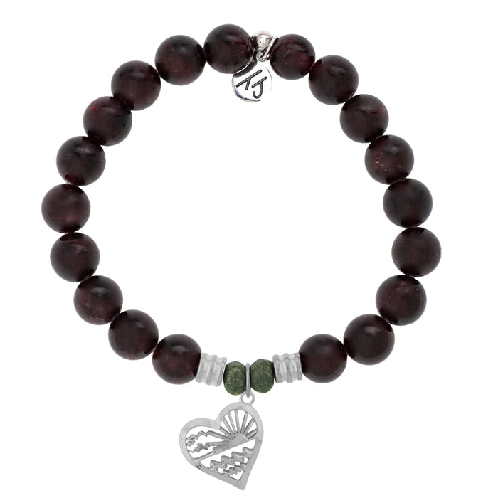Garnet Stone Bracelet with Seas the Day Sterling Silver Charm