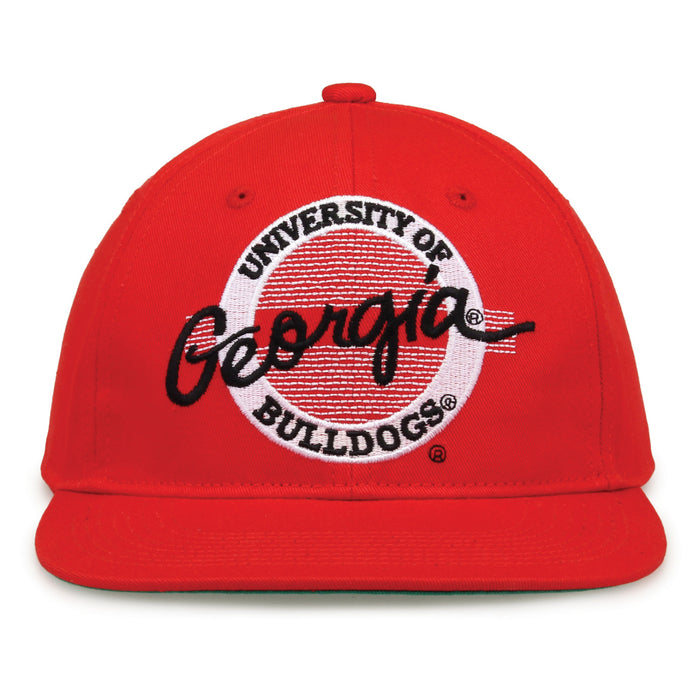 Georgia Retro Circle snapback hat in red, front view