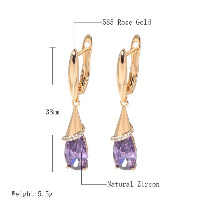 Gold Tone Drop Amethyst Imitation Crystal Earrings