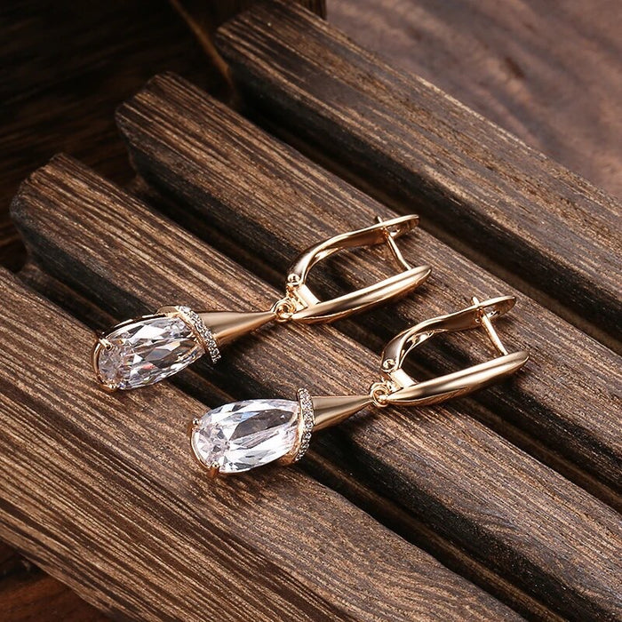 Gold Tone Drop Amethyst Imitation Crystal Earrings