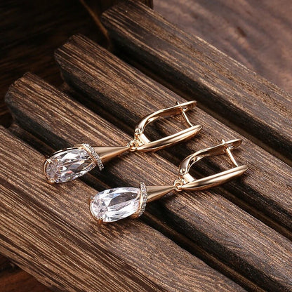 Gold Tone Drop Amethyst Imitation Crystal Earrings