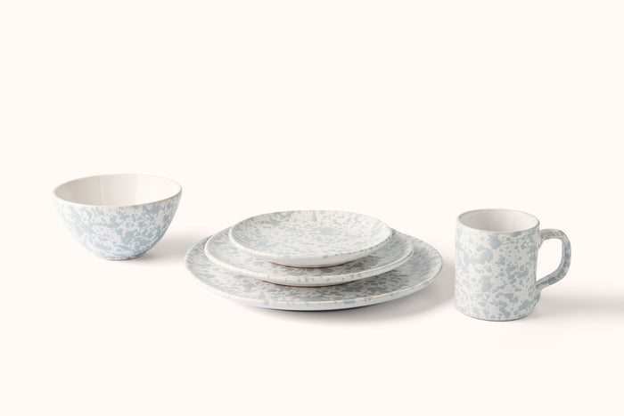 GREY ON WHITE SPLATTERWARE DINNERWARE