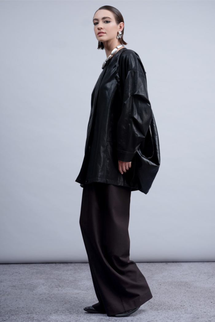 Haako H2011 black oversized faux leather jacket – Dotique