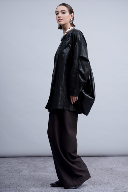 Haako H2011 black oversized faux leather jacket – Dotique