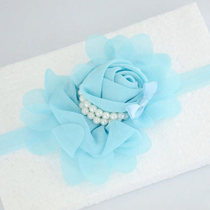 Handmade Chiffon Flower Baby Pearls Rose Floral Headband with Bow