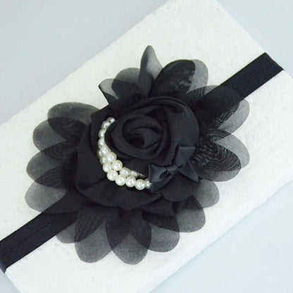 Handmade Chiffon Flower Baby Pearls Rose Floral Headband with Bow