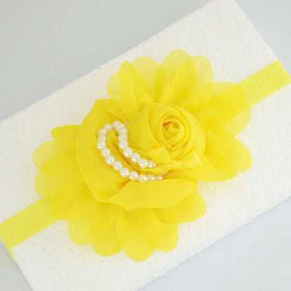 Handmade Chiffon Flower Baby Pearls Rose Floral Headband with Bow