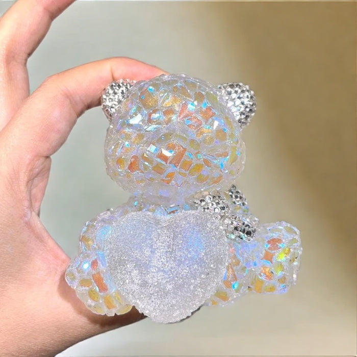 Handmade Diamond Bear Hugging Heart Ornament Resin Mold