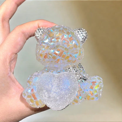 Handmade Diamond Bear Hugging Heart Ornament Resin Mold