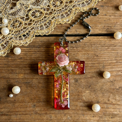 Handmade Rose Cross Sacred Love Pendant Resin Mold