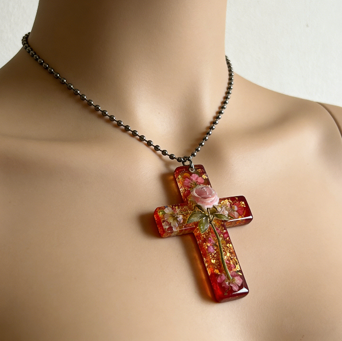 Handmade Rose Cross Sacred Love Pendant Resin Mold