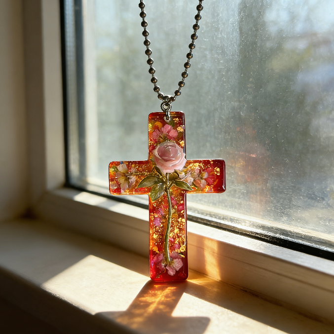 Handmade Rose Cross Sacred Love Pendant Resin Mold