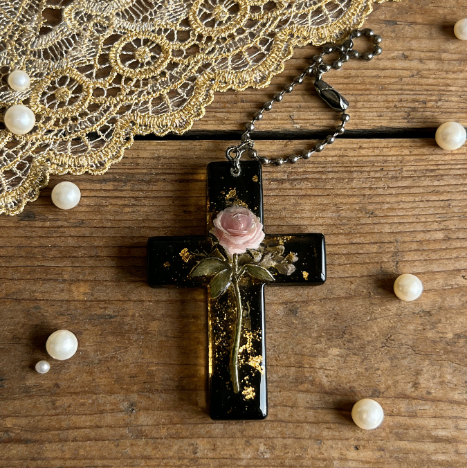 Handmade Rose Cross Sacred Love Pendant Resin Mold