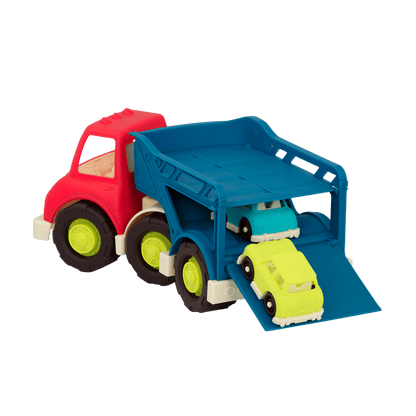 Toy car carrier with two cars.