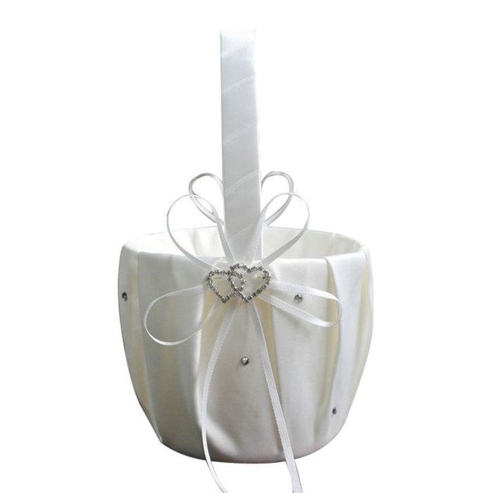 Heart Accent White or Ivory Bridal Flower Girl Basket-Wedding