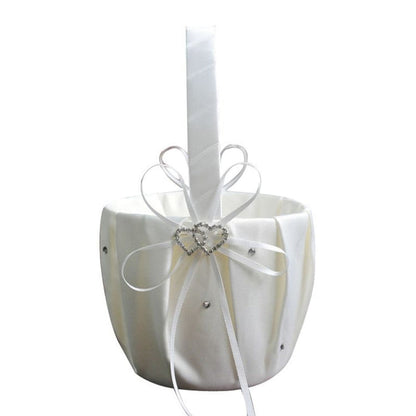 Heart Accent White or Ivory Bridal Flower Girl Basket-Wedding