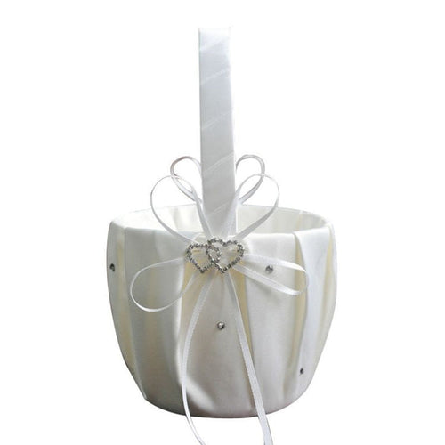 Heart Accent White or Ivory Bridal Flower Girl Basket-Wedding