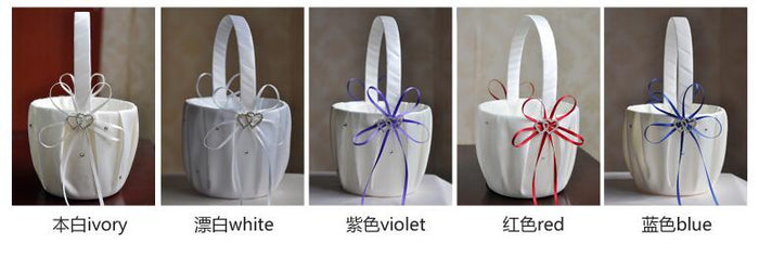 Heart Accent White or Ivory Bridal Flower Girl Basket-Wedding