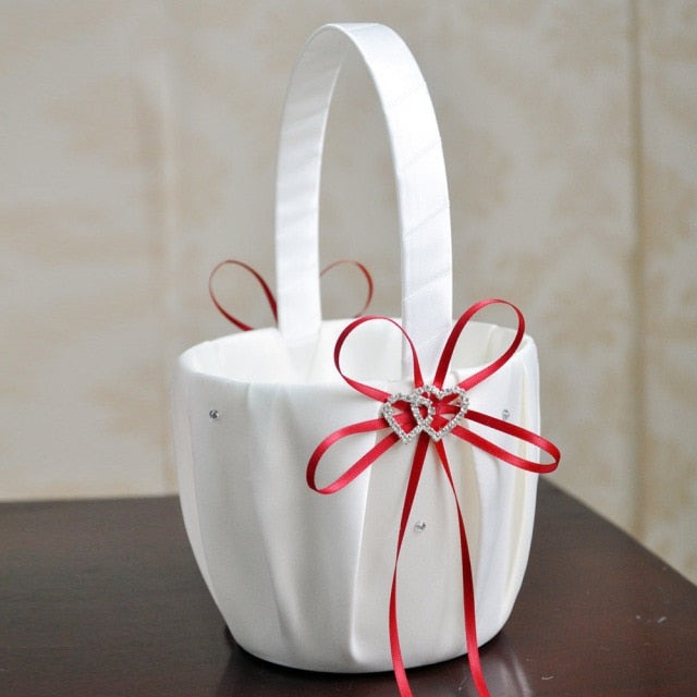Heart Accent White or Ivory Bridal Flower Girl Basket-Wedding
