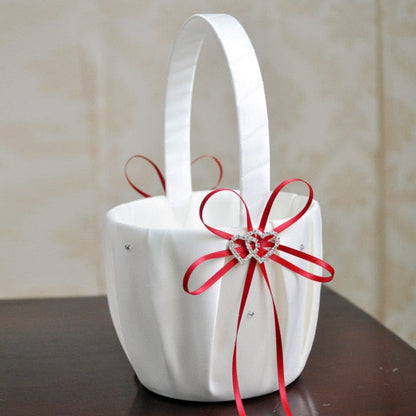 Heart Accent White or Ivory Bridal Flower Girl Basket-Wedding