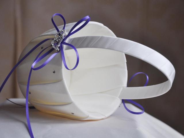 Heart Accent White or Ivory Bridal Flower Girl Basket-Wedding