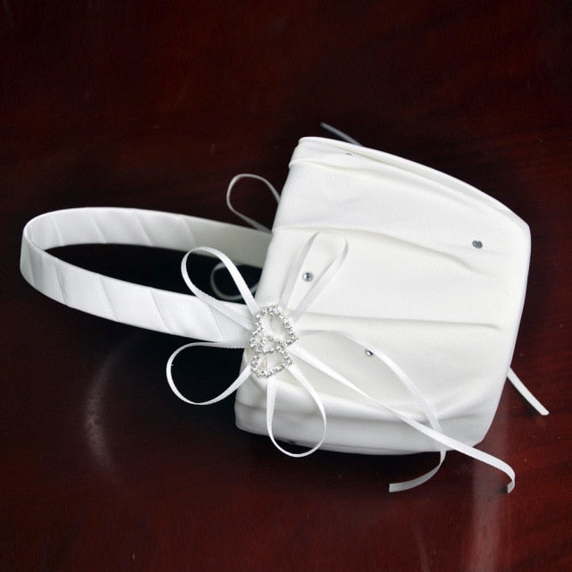 Heart Accent White or Ivory Bridal Flower Girl Basket-Wedding